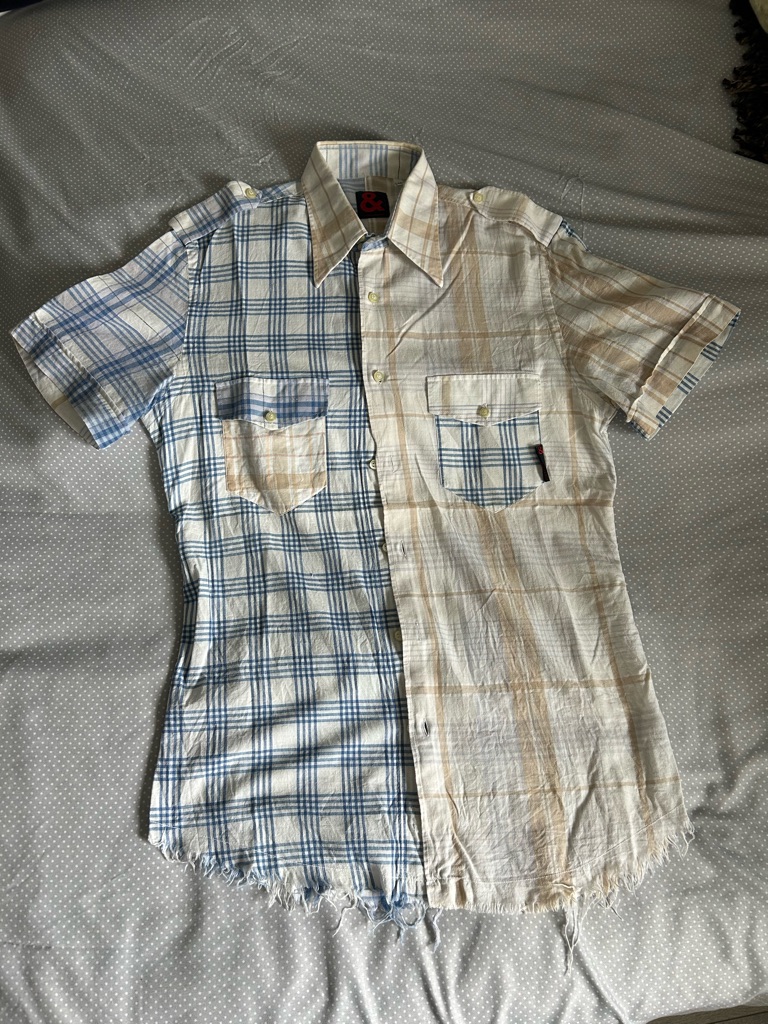 Dolce & Gabbana Split Plaid Short-Sleeve Shirt - Blue & Cream